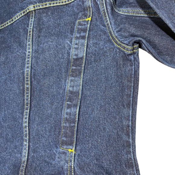 Guess Vintage 90’s Dark Denim Jacket w/ Neon Yellow Stitching size M - Picture 11 of 16
